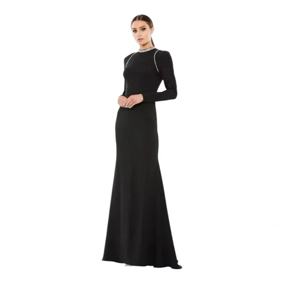 Mac Duggal Ieena Raglan Long Sleeve High Neck Gown - Picture 1 of 8